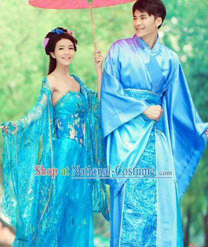 Traditional Ancient Chinese Lovers Costume, Chinese Tang Dynasty Female and Male Dress, Cosplay Chinese Imperial Concubine Embroidered Clothing for Women for Men