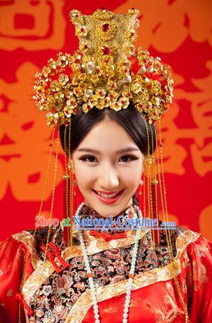 Chinese Wedding Jewelry Accessories Traditional Xiuhe Suits Wedding Bride Headwear Wedding Tiara Ancient Chinese Tassel Harpins for Women