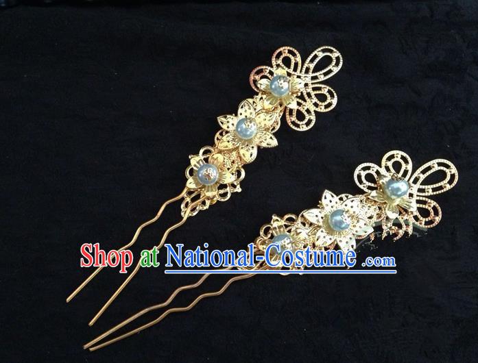 Traditional Handmade Chinese Ancient Classical Hair Accessories Blue Pearl Hairpin, Hair Sticks Hair Jewellery, Hair Fascinators Hairpins for Women