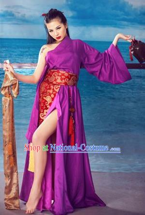 Ancient Chinese Swordsman Purple Sexy Costumes for Women