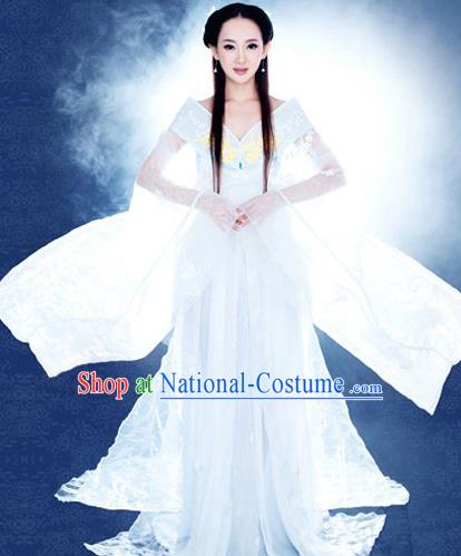 Traditional Ancient Chinese Costume, Elegant Hanfu Fairy Clothing, Chinese Imperial Princess White Clothing for Women