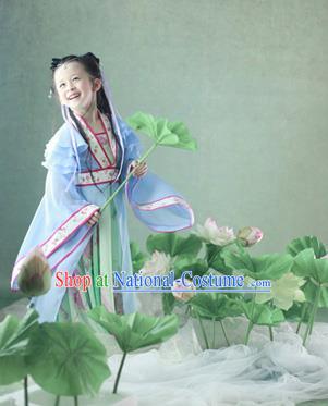 Traditional Ancient Chinese Imperial Princess Children Costume, Chinese Tang Dynasty Little Girl Lotus Dress, Cosplay Chinese Concubine Hanfu Clothing for Kids