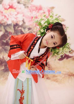 Traditional Ancient Chinese Imperial Princess Children Costume, Chinese Tang Dynasty Little Girls Dress, Cosplay Chinese Princess Embroidered Hanfu Clothing for Kids