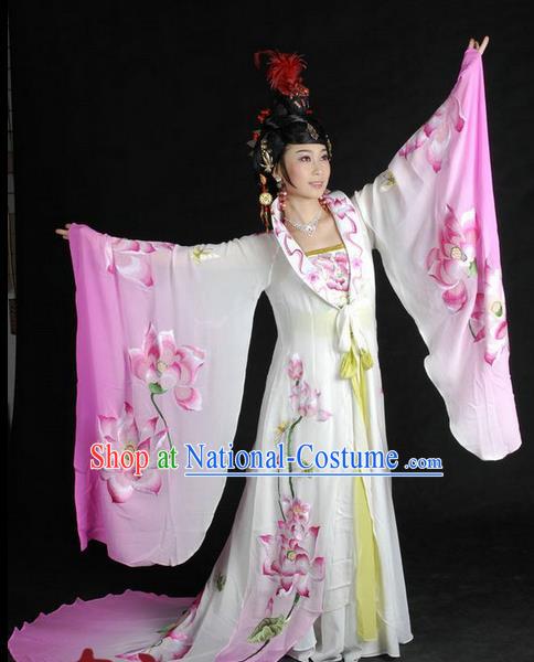 Traditional Ancient Chinese Peking Opera Imperial Empress Costume, Elegant Hanfu Clothing Chinese Tang Dynasty Imperial Empress Embroidered Lotus Clothing for Women