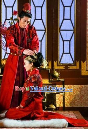 Traditional Ancient Chinese Wedding Costume, Chinese Ming Dynasty Wedding Dress, Cosplay Chinese Imperial Princess Embroidered Clothing for Women for Men