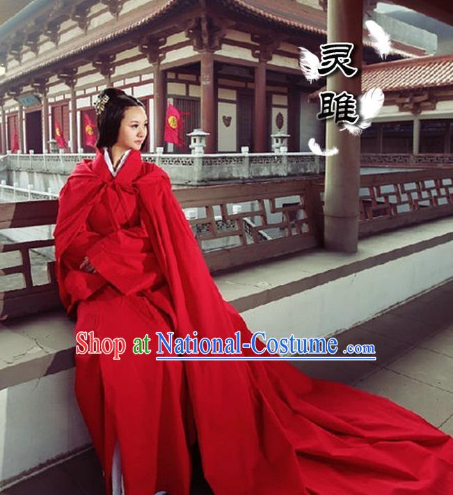 Traditional Ancient Chinese Imperial Princess Red Cloak, Elegant Hanfu Clothing Chinese Han Dynasty Imperial Empress Cloak for Women