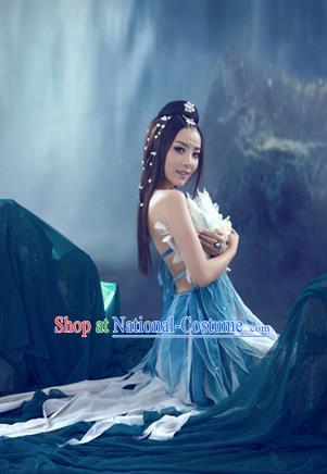 Traditional Ancient Chinese Imperial Consort Sexy Costume, Elegant Hanfu Clothing Chinese Tang Dynasty Imperial Emperess Tailing Feather Chiffon Clothing for Women