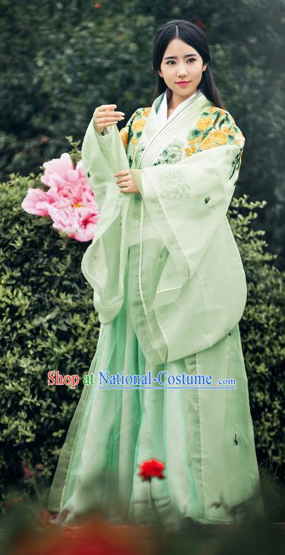 Traditional Ancient Chinese Imperial Empress Costume, Chinese Han Dynasty Queen Elegant Green Dress, Chinese Princess Robes Imperial Princess Consort Embroidered Clothing for Women