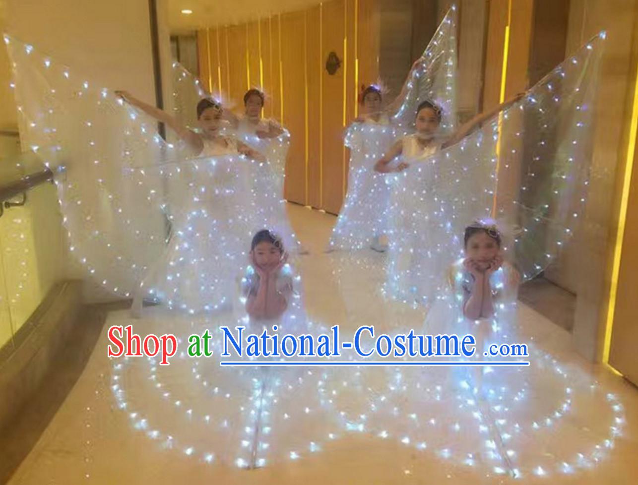 LED Dance Costumes Professional Dance LED Costumes Butterfly LED Lights Costume and Headgear Complete Set