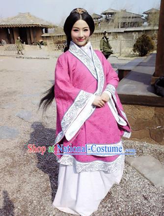 Traditional Top Chinese Ancient Imperial Consort Costume, Elegant Young Lady Hanfu Pink Dress Chinese Qin Dynasty Imperial Princess Embroidered Tailing Clothing for Women