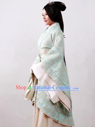 Traditional Top Chinese Ancient Imperial Consort Costume, Elegant Young Lady Hanfu Green Dress Chinese Qin Dynasty Imperial Princess Embroidered Tailing Clothing for Women