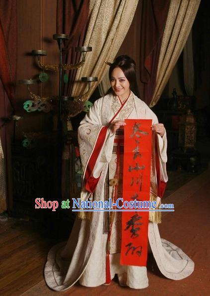 Traditional Ancient Chinese Imperial Consort Costume, Elegant Hanfu Orphrey Dress Chinese Qin Dynasty Imperial Concubine Elegant Tailing Embroidered Clothing for Women