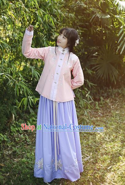 Traditional Ancient Chinese Female Costume Dress and Blouse Complete Set, Elegant Hanfu Clothing Chinese Ming Dynasty Palace Lady Embroidered Paeonia Lactiflora Clothing for Women