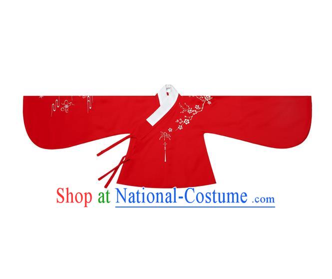 Traditional Ancient Chinese Female Costume Blouse, Elegant Hanfu Clothing Chinese Ming Dynasty Palace Lady Embroidered Plum Blossom Red Shirt Clothing for Women