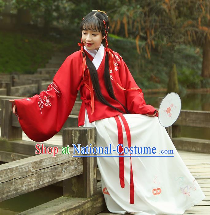 Traditional Ancient Chinese Female Costume Dress, Elegant Hanfu Clothing Chinese Ming Dynasty Palace Lady Embroidered Plum Blossom Skirt for Women