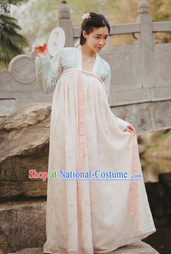 Traditional Ancient Chinese Female Costume Dress and Blouse Complete Set, Elegant Hanfu Clothing Chinese Tang Dynasty Palace Lady Embroidered Clothing for Women