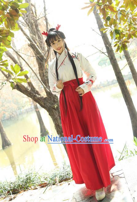 Traditional Ancient Chinese Female Costume Blouse and Skirt Complete Set, Elegant Hanfu Clothing Chinese Ming Dynasty Palace Lady Clothing for Women