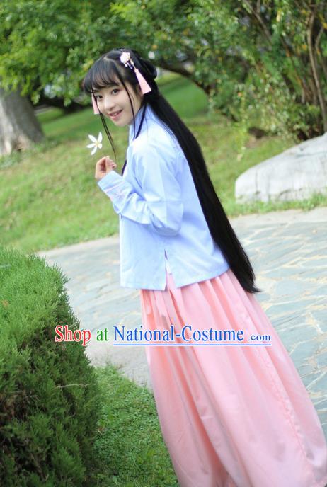 Traditional Ancient Chinese Female Costume Blouse and Skirt Complete Set, Elegant Hanfu Clothing Chinese Ming Dynasty Palace Lady Embroidered Lantern Clothing for Women