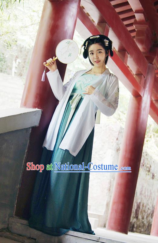 Traditional Ancient Chinese Female Costume Cardigan and Dress Complete Set, Elegant Hanfu Clothing Chinese Ming Dynasty Palace Lady Embroidered Wisteria Clothing for Women