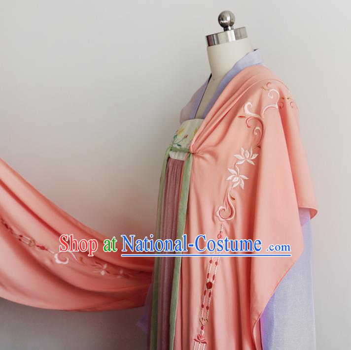 Traditional Ancient Chinese Female Costume Cardigan Cappa, Elegant Hanfu Brocade Scarf Chinese Ming Dynasty Palace Lady Embroidered Twin  Lotuses Wearing Silks Clothing for Women