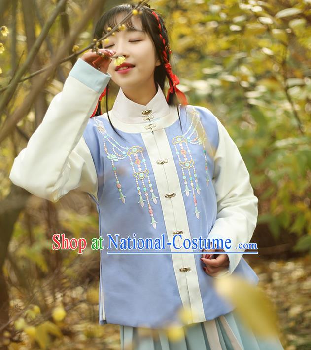 Traditional Ancient Chinese Female Costume Round Collar Vest, Elegant Hanfu Vest Chinese Ming Dynasty Palace Lady Embroidered Front Opening Waistcoat Clothing for Women