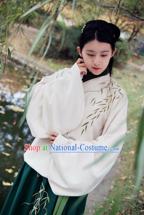 Traditional Ancient Chinese Female Costume Cardigan and Dress Complete Set, Elegant Hanfu Clothing Chinese Ming Dynasty Palace Lady Embroidered Willow Leaf Clothing for Women