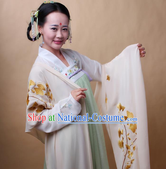 Traditional Ancient Chinese Female Costume Cardigan Wide Cappa, Elegant Hanfu Brocade Scarf Chinese Ming Dynasty Palace Lady Embroidered Ginkgo Wearing Silks Clothing for Women