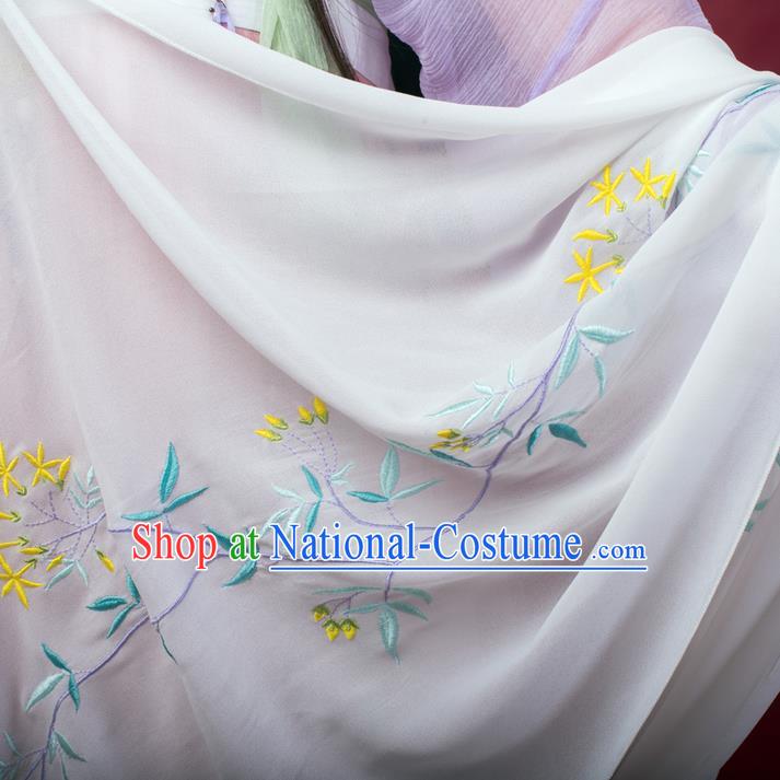 Traditional Ancient Chinese Female Costume Cardigan Wide Cappa, Elegant Hanfu Brocade Scarf Chinese Ming Dynasty Palace Lady Embroidered Orchid Wearing Silks Clothing for Women