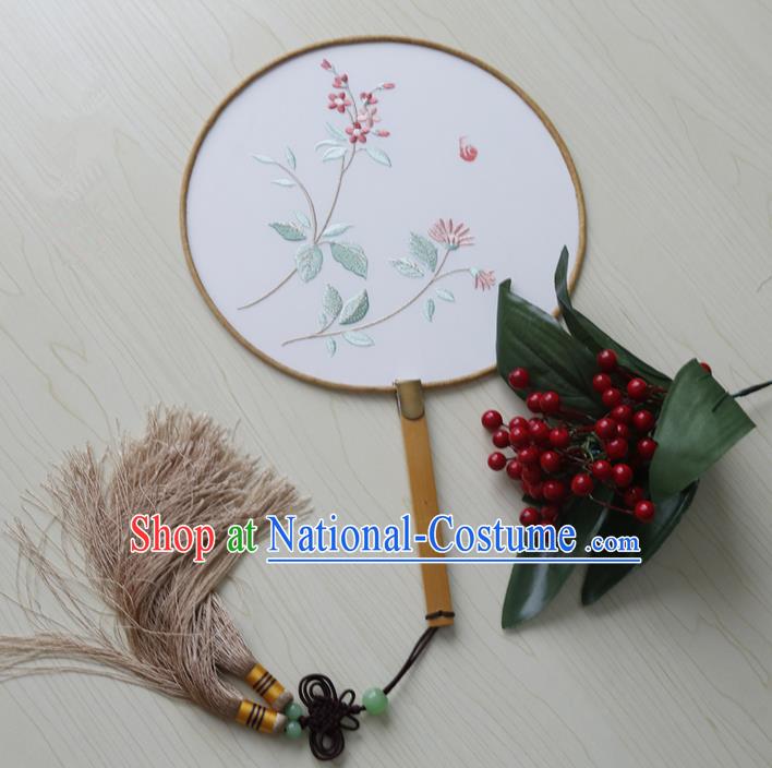 Traditional Ancient Chinese Palace Lady Embroidered Hibiscus Rosa-sinensis Dance Round Fans for Women