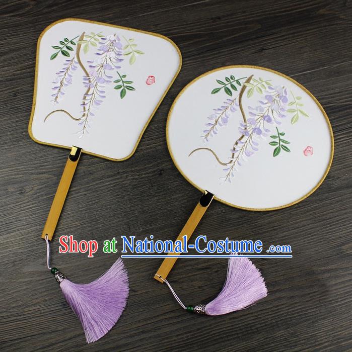 Traditional Ancient Chinese Palace Lady Embroidered Wisteria Dance Fans for Women