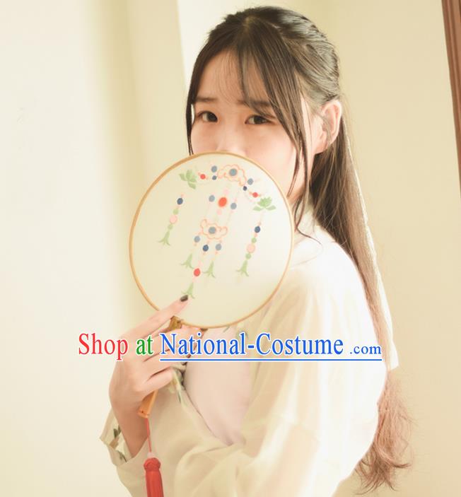 Traditional Ancient Chinese Palace Lady Embroidered Jasmine Flower Dance Round Fans for Women