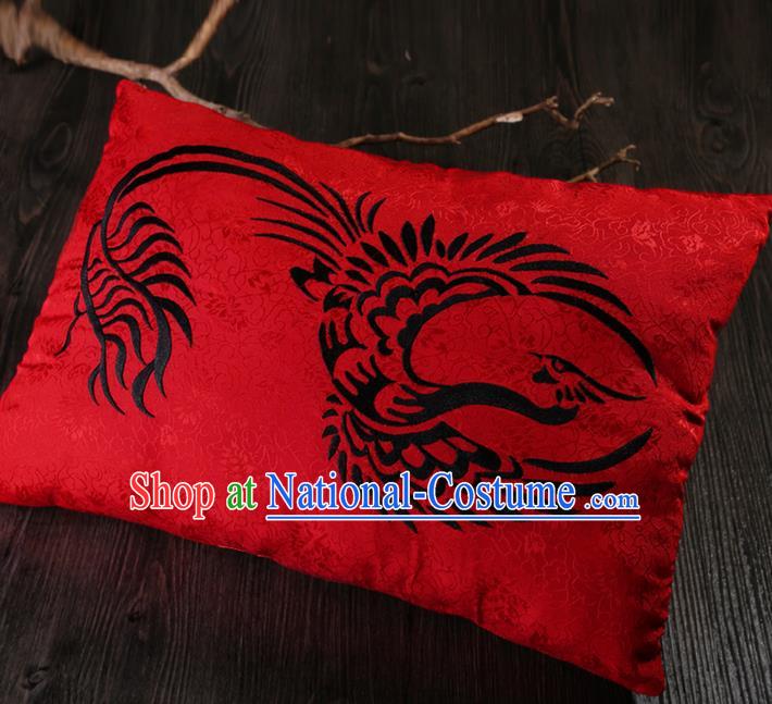 Traditional Ancient Chinese Wedding Embroidered Red Pillow Embroidered Dragon and Phoenix Bolster