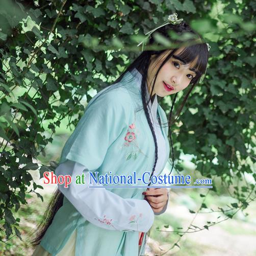 Traditional Ancient Chinese Female Costume Cardigan, Elegant Hanfu Coat Chinese Ming Dynasty Palace Lady Embroidered Hibiscus Rosa-sinensis Clothing for Women