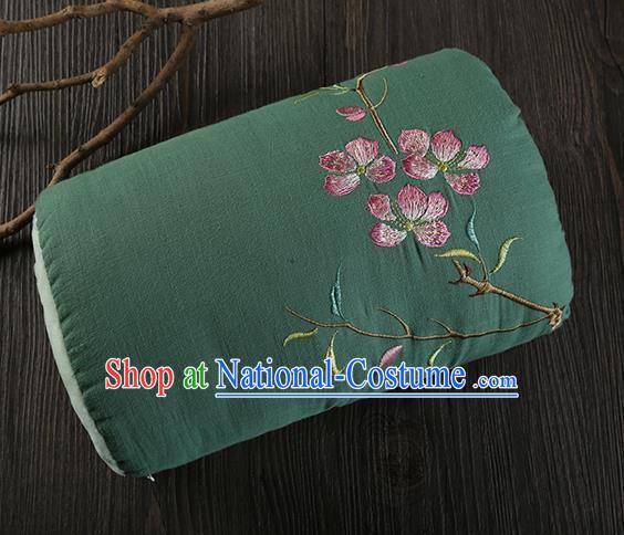 Traditional Ancient Chinese Embroidered Muff Embroidered Peach Blossom Bolster Deep Green Handwarmers for Women