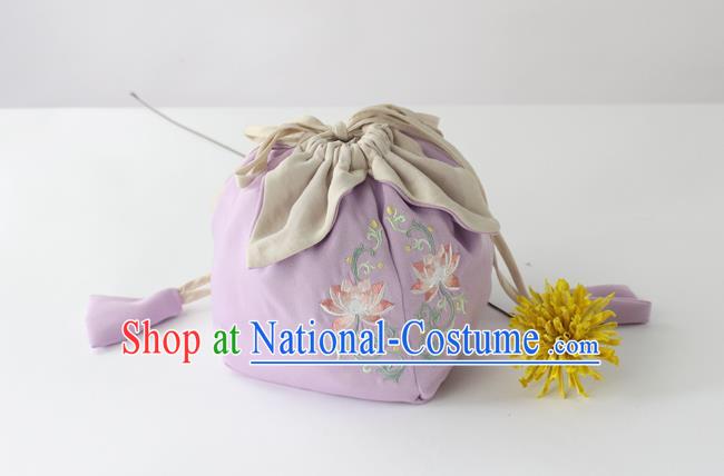 Traditional Ancient Chinese Embroidered Handbags Embroidered Lotus Lilac Bag for Women