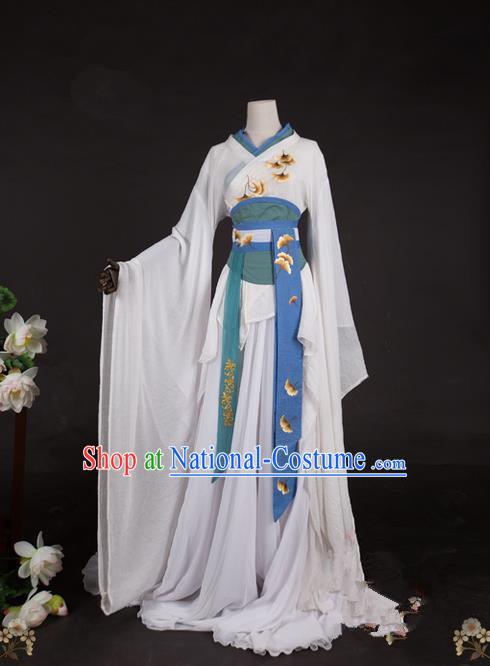 Traditional Asian Chinese Swordman Imperial Consort Costume, Elegant Hanfu Clothing Chinese Imperial Princess Tailing Embroidered Ginkgo Clothing, Chinese Fairy Princess Empress Queen Cosplay Costumes for Women