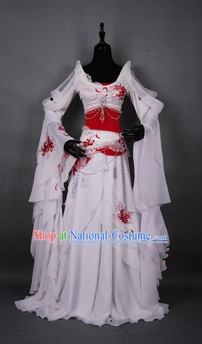 Traditional Asian Chinese Swordman Costume, Elegant Hanfu Dance Water Sleeves Clothing, Chinese Imperial Princess Tailing Embroidered Clothing, Chinese Fairy Princess Empress Queen Cosplay Costumes for Women