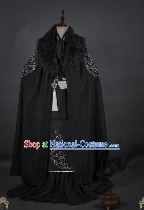 Traditional Asian Chinese Ancient Prince Cloak Costume, Elegant Hanfu Mantle Clothing, Chinese Imperial Prince Embroidered Cape Costumes for Men