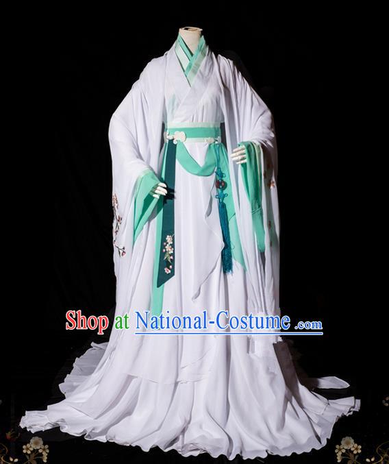 Traditional Asian Chinese Ancient Princess Costume, Elegant Hanfu Wide Sleeves Clothing, Chinese Imperial Princess Tailing Embroidered Peach Blossom Clothing, Chinese Fairy Princess Empress Queen Cosplay Costumes for Women