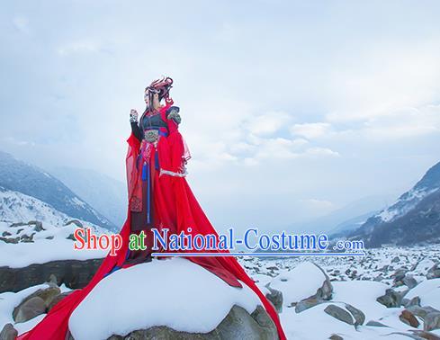 Traditional Asian Chinese Princess Costume, Elegant Hanfu Armour Dress, Chinese Imperial Princess Tailing Embroidered Red Clothing, Chinese Cosplay Fairy Princess Empress Queen Cosplay Costumes for Women