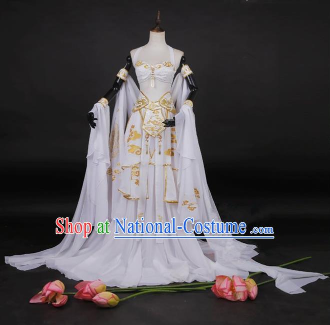 Traditional Asian Chinese Dunhuang Flying Apsaras Costume, Elegant Hanfu Dance Water Sleeves Dress, Chinese Imperial Princess Tailing Printing Fancy Carp Clothing, Chinese Cosplay Fairy Princess Empress Queen Cosplay Costumes for Women