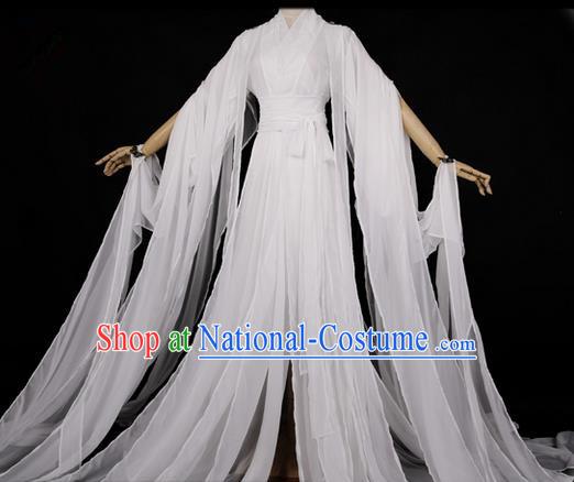 Traditional Asian Chinese Ancient Palace Princess Costume, Elegant Hanfu White Dress, Chinese Imperial Princess Tailing Clothing, Chinese Cosplay Fairy Princess Empress Queen Cosplay Costumes for Women