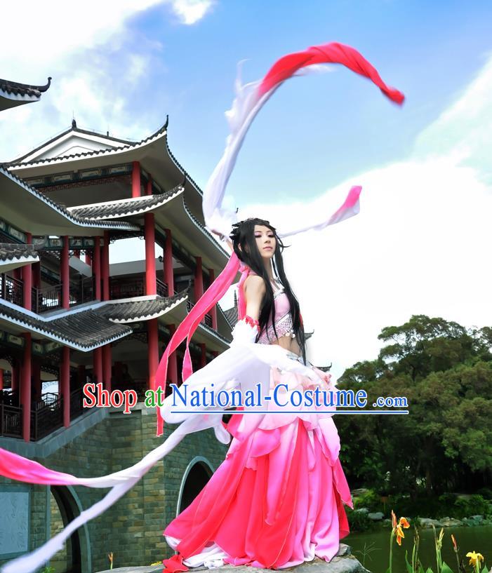 Traditional Asian Chinese Princess Costume, Elegant Hanfu Water Sleeve Lotus Dance Dress, Chinese Imperial Princess Tailing Clothing, Chinese Cosplay Fairy Princess Empress Queen Cosplay Costumes for Women