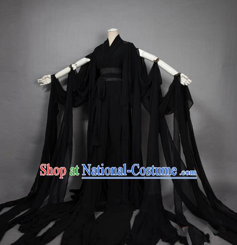 Traditional Asian Chinese Ancient Palace Princess Costume, Elegant Hanfu Black Dress, Chinese Imperial Princess Tailing Clothing, Chinese Cosplay Fairy Princess Empress Queen Cosplay Costumes for Women