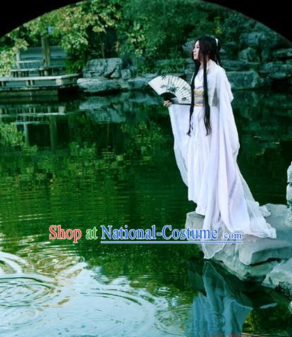 Traditional Asian Chinese Ancient Nobility Childe Costume, Elegant Hanfu White Dress, Chinese Imperial Prince Clothing, Chinese Cosplay Swordsman Costumes for Men