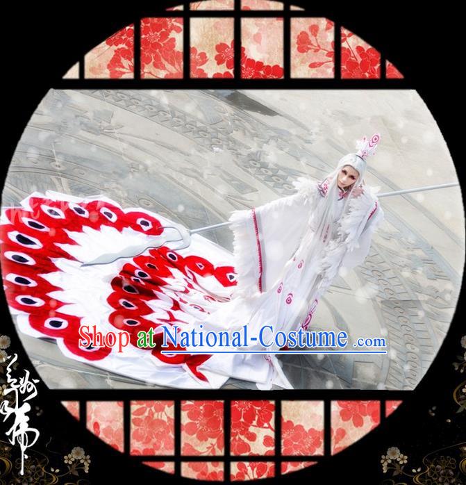 Traditional Asian Chinese Ancient Nobility Childe Costume, Elegant Hanfu Peacock Tail Dress, Chinese Imperial Prince Tailing Clothing, Chinese Cosplay Prince Costumes for Men