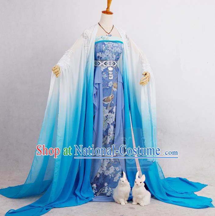 Traditional Ancient Chinese Imperial Consort Costume, Elegant Hanfu Cosplay Fairy Dress Chinese Tang Dynasty Imperial Empress Embroidered Flowers Tailing Clothing for Women