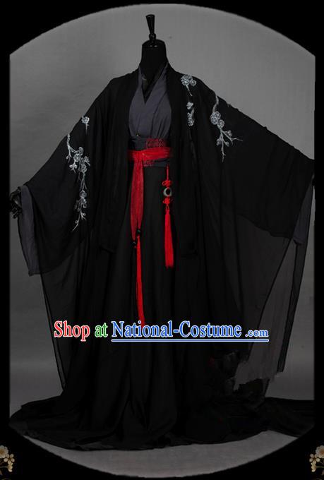 Traditional Asian Chinese Ancient Nobility Childe Costume, Elegant Hanfu Dress, Chinese Imperial Prince Tailing Embroidered Plum Blossom Clothing, Chinese Cosplay Swordsman Costumes for Men