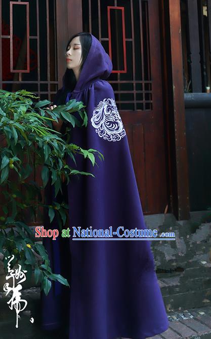 Traditional Asian Chinese Ancient Princess Cloak Costume, Elegant Hanfu Mantle Clothing, Chinese Imperial Princess Embroidered Phoenix Hooded Cape Costumes for Women