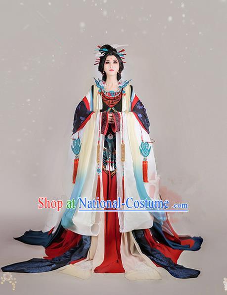 Traditional Ancient Chinese Imperial Consort Costume, Elegant Hanfu Cosplay Fairy Wide Sleeve Dress, Chinese Tang Dynasty Imperial Empress Embroidery Tailing Clothing for Women